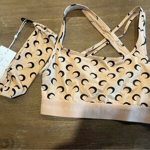 Marine Serre Beige and Black Crescent Moon Sports Bra
